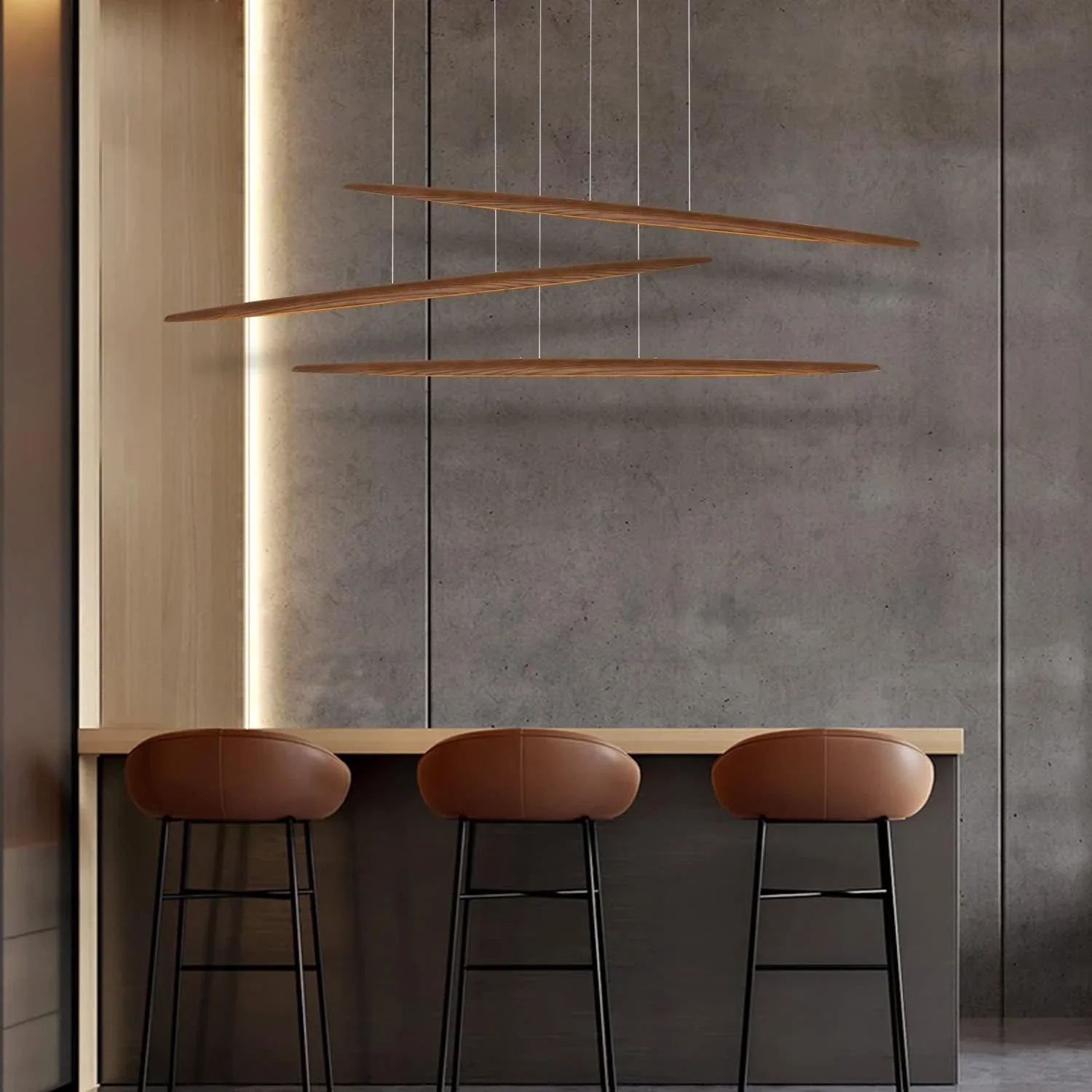 Wooden Led Pendant Lamp Long With Remote Dimmable Wood Linear Led Pendant Light Fixtures For Dining Room Kitchen Table