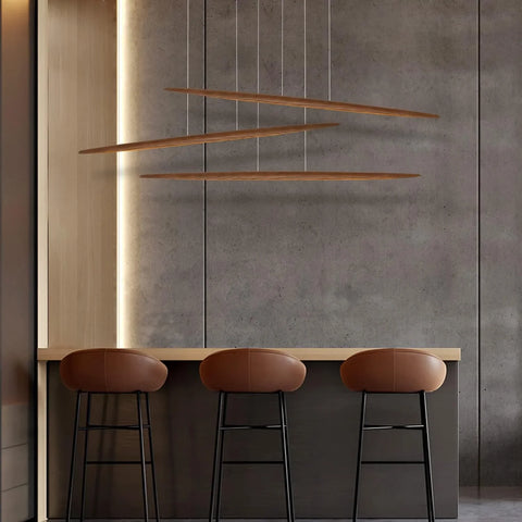 Wooden Led Pendant Lamp Long With Remote Dimmable Wood Linear Led Pendant Light Fixtures For Dining Room Kitchen Table