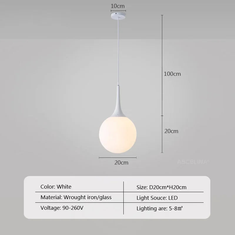 Nordic White Glass Ball Pendant Lights LED Loft Hanging Pendant Lamp for Living Room Lighting Home Black White Horn Fixtures