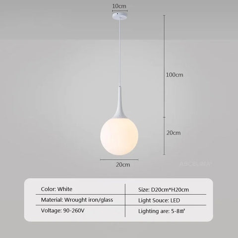 Nordic White Glass Ball Pendant Lights LED Loft Hanging Pendant Lamp for Living Room Lighting Home Black White Horn Fixtures