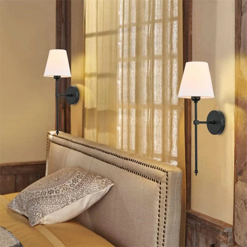 Modern American Led Wall Lamp for Bathroom Mirror Light Bedroom Room Decor Corridor Cloth Lampshade Sconce Wiring is required