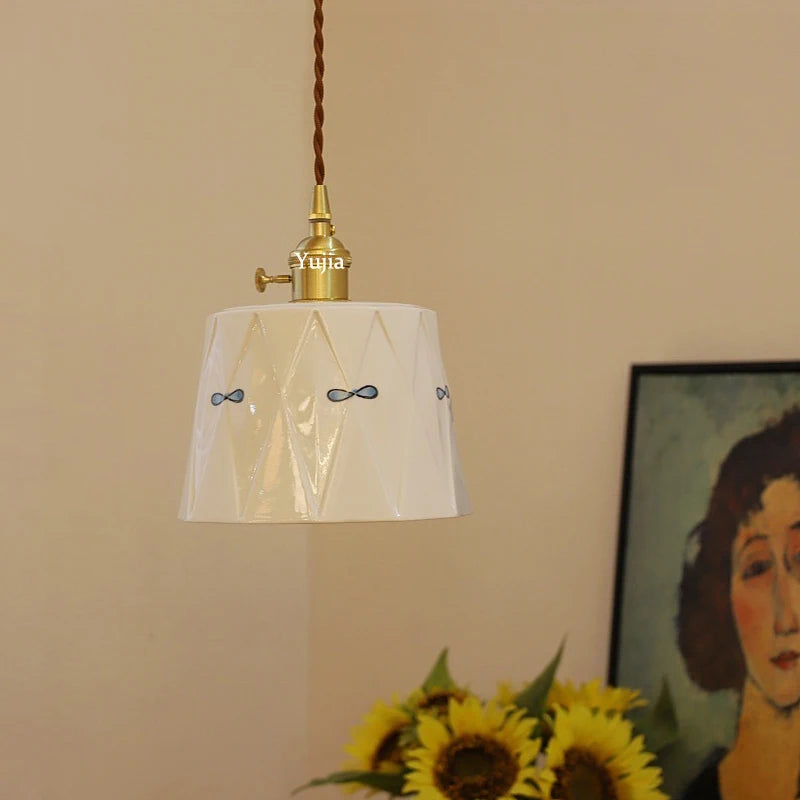 Elegant Brass Ceramic Pendant Ceiling Lamps Kitchen Island Modern Brass Hanging Lighting Fixtures with Switch AC 110-240V