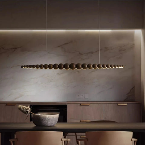 Modern Wooden Beads Long Linear LED Pendant Lights Dimmable With RC Indoor Hanging Lamp Kitchen Island Dining Living Room Office