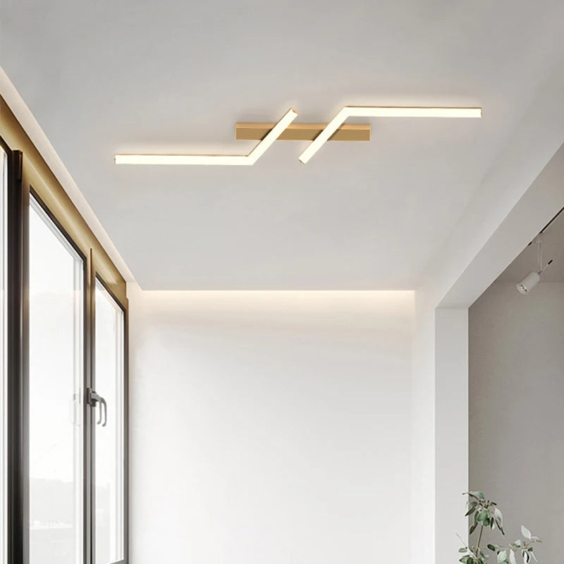 Modern LED Line Ceiling Lamp modern Living Room Dining Room Master Bedroom Study Fixture Gold Black Ceiling Lights Illumination