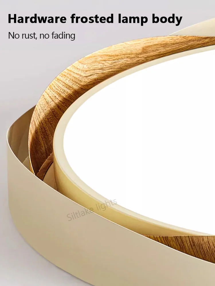 LED master bedroom ceiling lamp modern simple walnut color eye protection study lights design round living room lamps