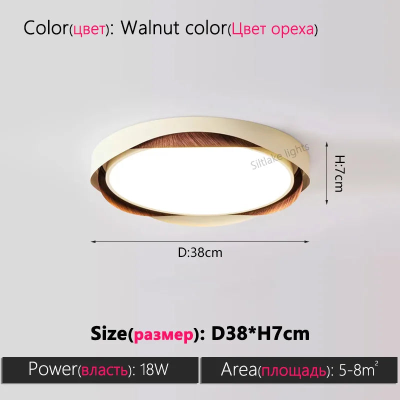 LED master bedroom ceiling lamp modern simple walnut color eye protection study lights design round living room lamps
