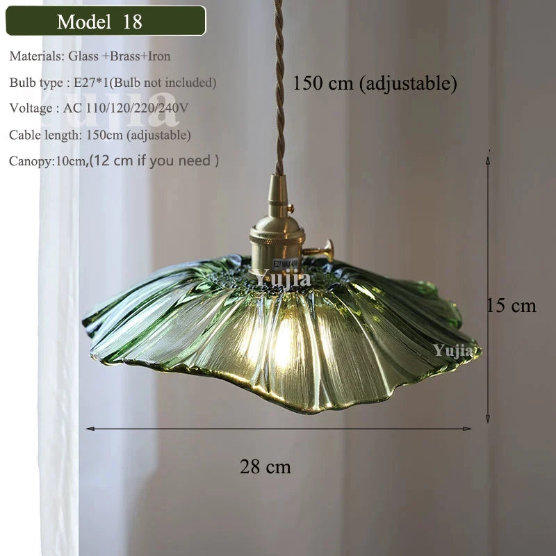 Multi-style Green Glass Pendant Light Vintage Light Fixtures with Glass Lampshade Modern Chandelier Lamp for Kitchen Island
