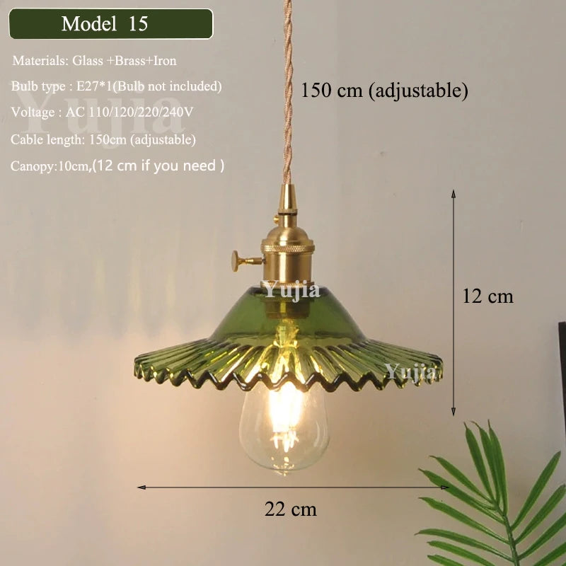 Multi-style Green Glass Pendant Light Vintage Light Fixtures with Glass Lampshade Modern Chandelier Lamp for Kitchen Island