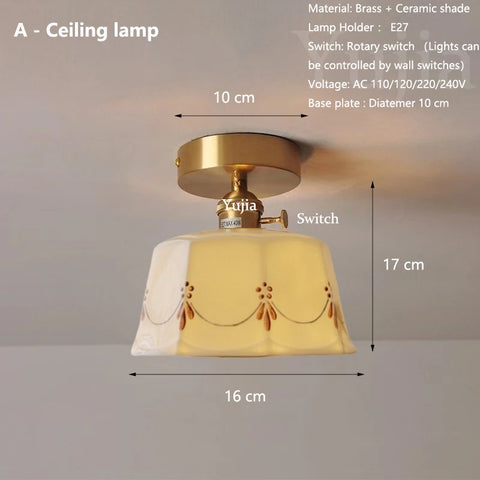 Elegant Brass Ceramic Pendant Ceiling Lamps Kitchen Island Modern Brass Hanging Lighting Fixtures with Switch AC 110-240V