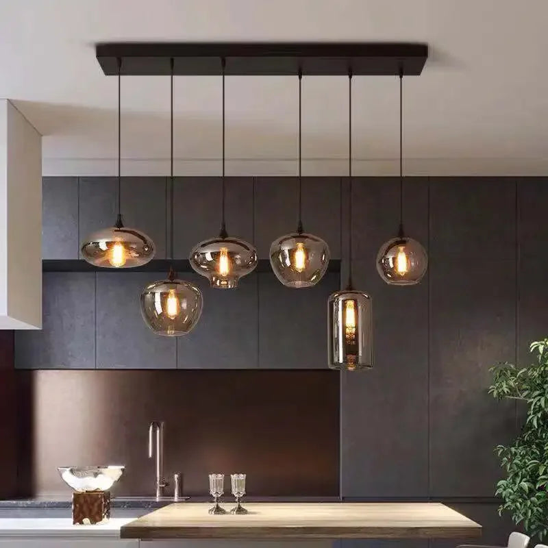 Postmodern Grey Glass Led Pendant Lights For Kitchen Hanging Lamp Dining Room Home Decor Loft Suspension Lighting Luminaire