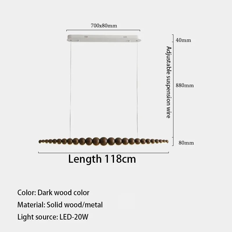 Modern Wooden Beads Long Linear LED Pendant Lights Dimmable With RC Indoor Hanging Lamp Kitchen Island Dining Living Room Office