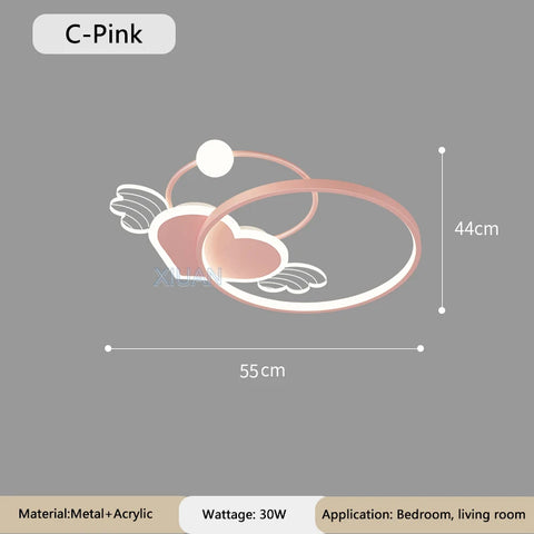 Warm Romantic Children's Room Ceiling Lamps LED Heart Shaped Lamp Pink Crown Light Princess Room Girl Boy Bedroom Ceiling Lights