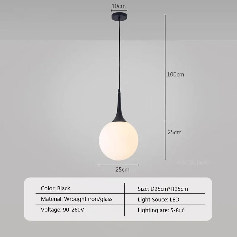 Nordic White Glass Ball Pendant Lights LED Loft Hanging Pendant Lamp for Living Room Lighting Home Black White Horn Fixtures