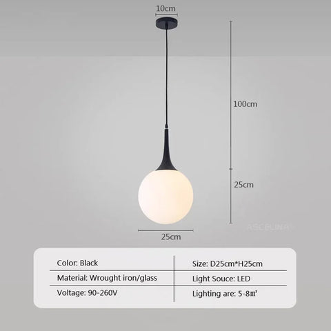 Nordic White Glass Ball Pendant Lights LED Loft Hanging Pendant Lamp for Living Room Lighting Home Black White Horn Fixtures