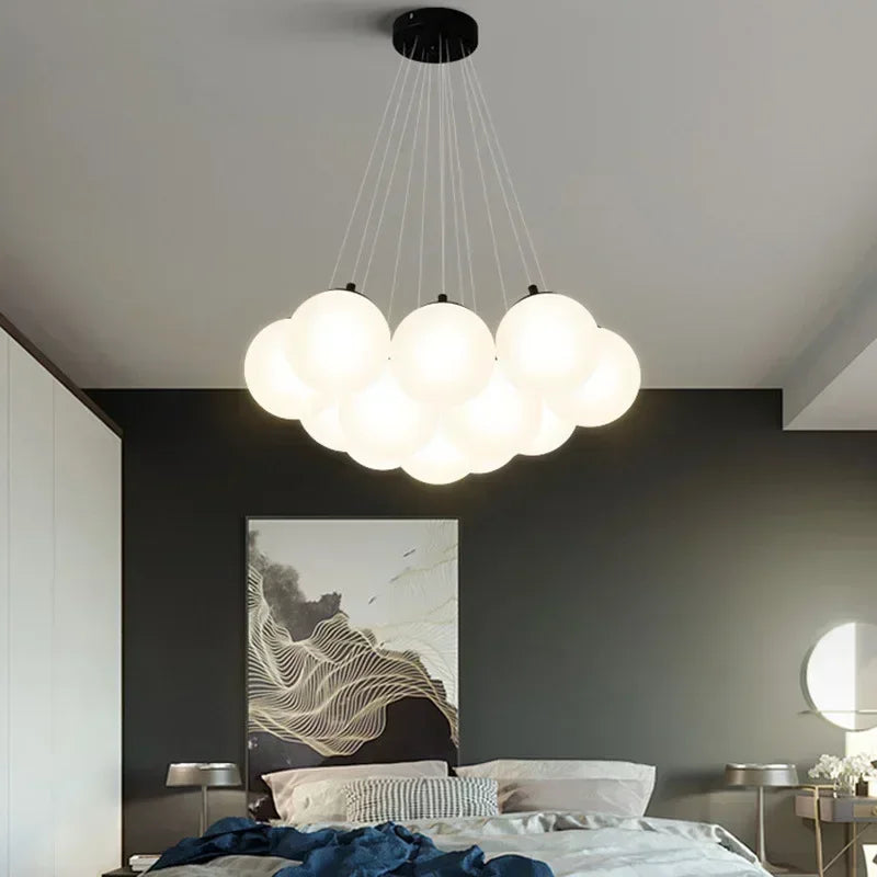 Modern LED Chandeliers Milk White Glass Ball Pendant Lamps Living Room Kitchen Restaurant Hotel Lustre E27 Home Lighting Decor