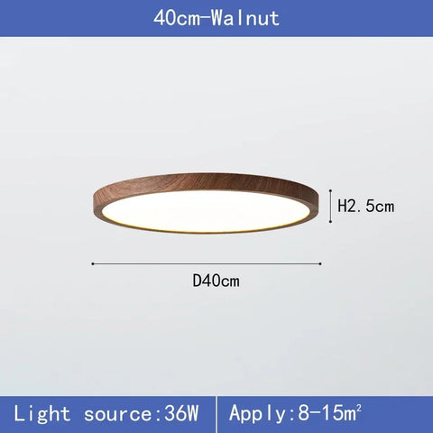 Circular LED Ceiling Light Modern Simple Walnut Wood Grain Decorative Light Living Room Bedroom Balcony Ultra-thin Ceiling Light