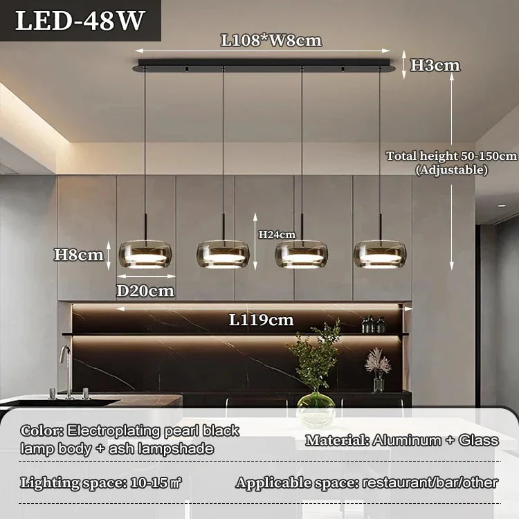 Modern Glass Pendant Lamp Black For Dining Room Kitchen Island 3-Light Smoke Gray Ceiling Pendant Light Fixtures Hanging Lamps