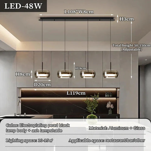 Modern Glass Pendant Lamp Black For Dining Room Kitchen Island 3-Light Smoke Gray Ceiling Pendant Light Fixtures Hanging Lamps