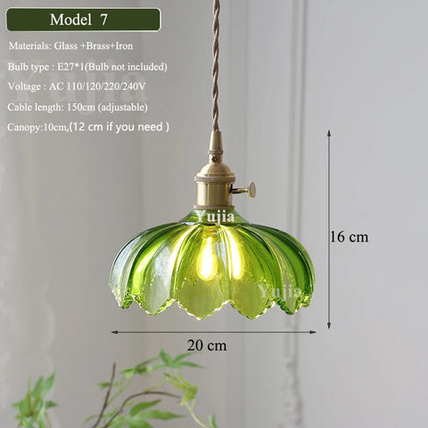 Multi-style Green Glass Pendant Light Vintage Light Fixtures with Glass Lampshade Modern Chandelier Lamp for Kitchen Island