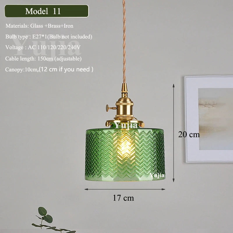 Multi-style Green Glass Pendant Light Vintage Light Fixtures with Glass Lampshade Modern Chandelier Lamp for Kitchen Island