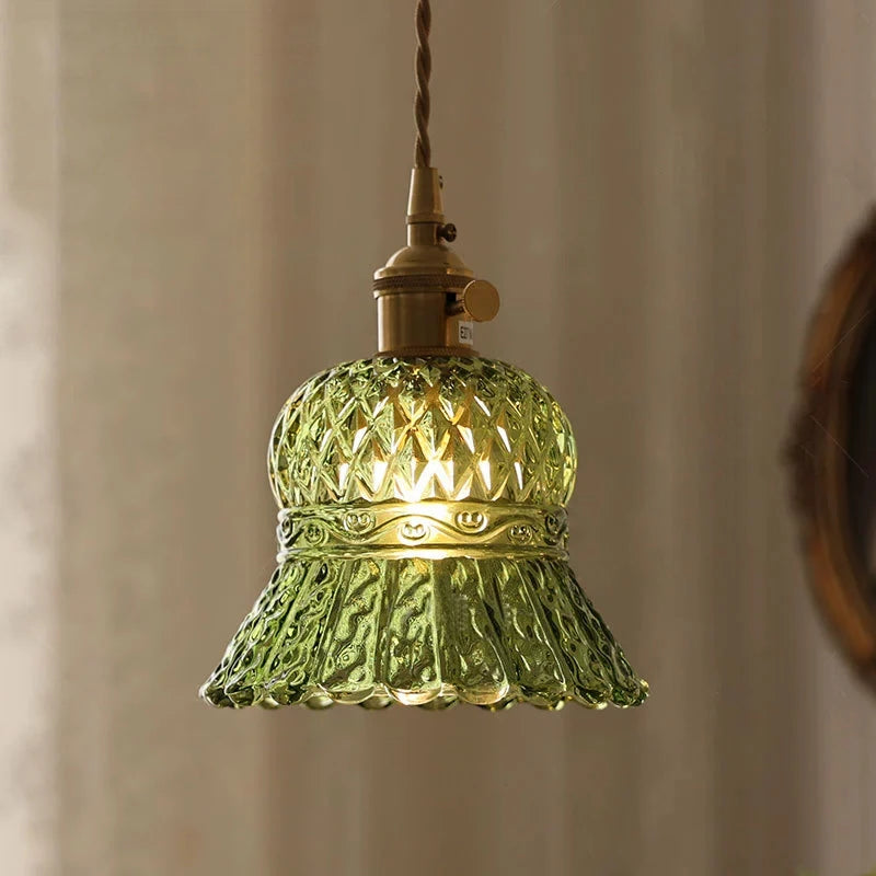 Multi-style Green Glass Pendant Light Vintage Light Fixtures with Glass Lampshade Modern Chandelier Lamp for Kitchen Island
