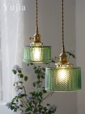 Multi-style Green Glass Pendant Light Vintage Light Fixtures with Glass Lampshade Modern Chandelier Lamp for Kitchen Island