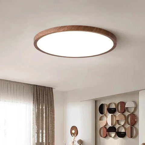 Circular LED Ceiling Light Modern Simple Walnut Wood Grain Decorative Light Living Room Bedroom Balcony Ultra-thin Ceiling Light