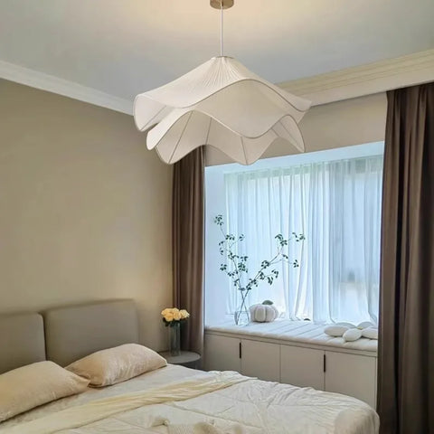 Creative Flower Pendant Light Minimalist Cream Style Led Fabric Lights Living Room Bedroom Home Decor Balcony Hanging Lamps