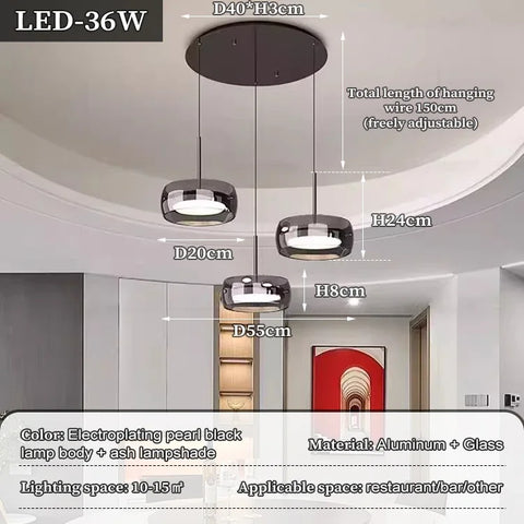 Modern Glass Pendant Lamp Black For Dining Room Kitchen Island 3-Light Smoke Gray Ceiling Pendant Light Fixtures Hanging Lamps